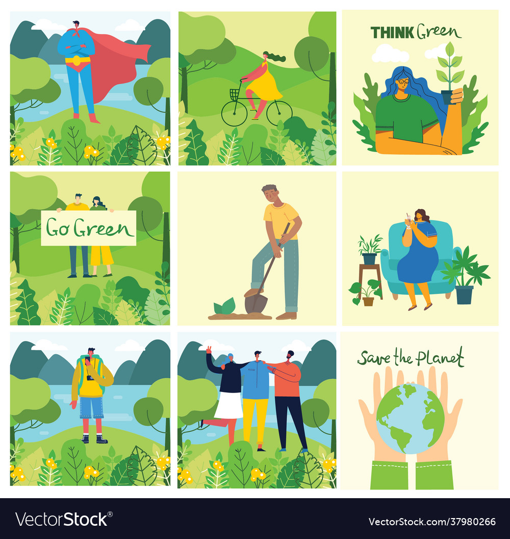 Set Eco Save Environment Pictures People Vector Image