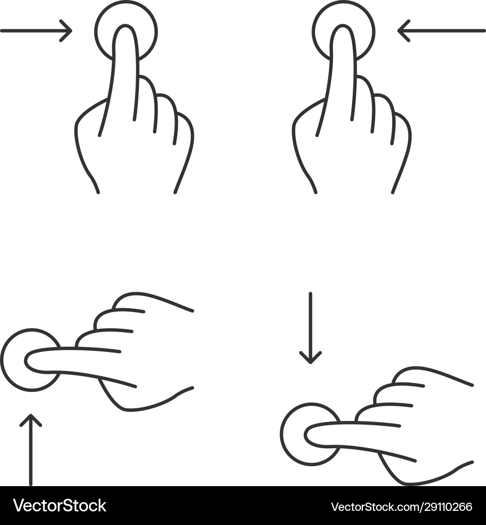Touchscreen gestures linear icons set Royalty Free Vector