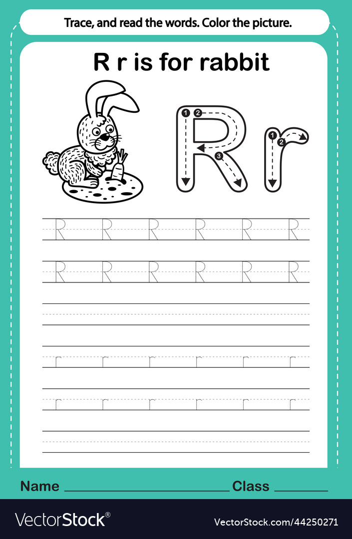 Alphabet r exercise with cartoon vocabulary Vector Image