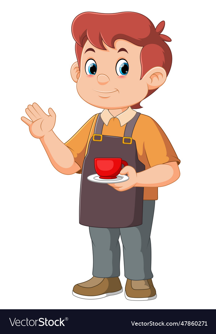 Cartoon male barista or waiter handsome Royalty Free Vector