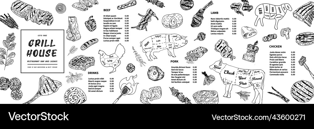 Meat house restaurant menu price template Vector Image
