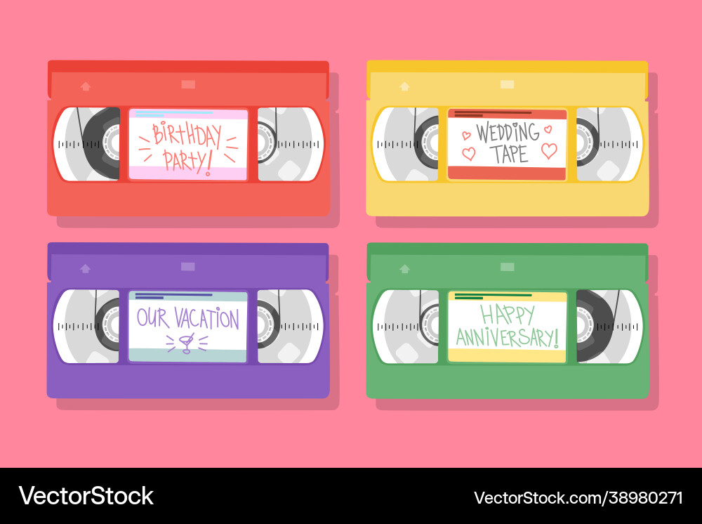 Set two vhs cassettes with notes Royalty Free Vector Image