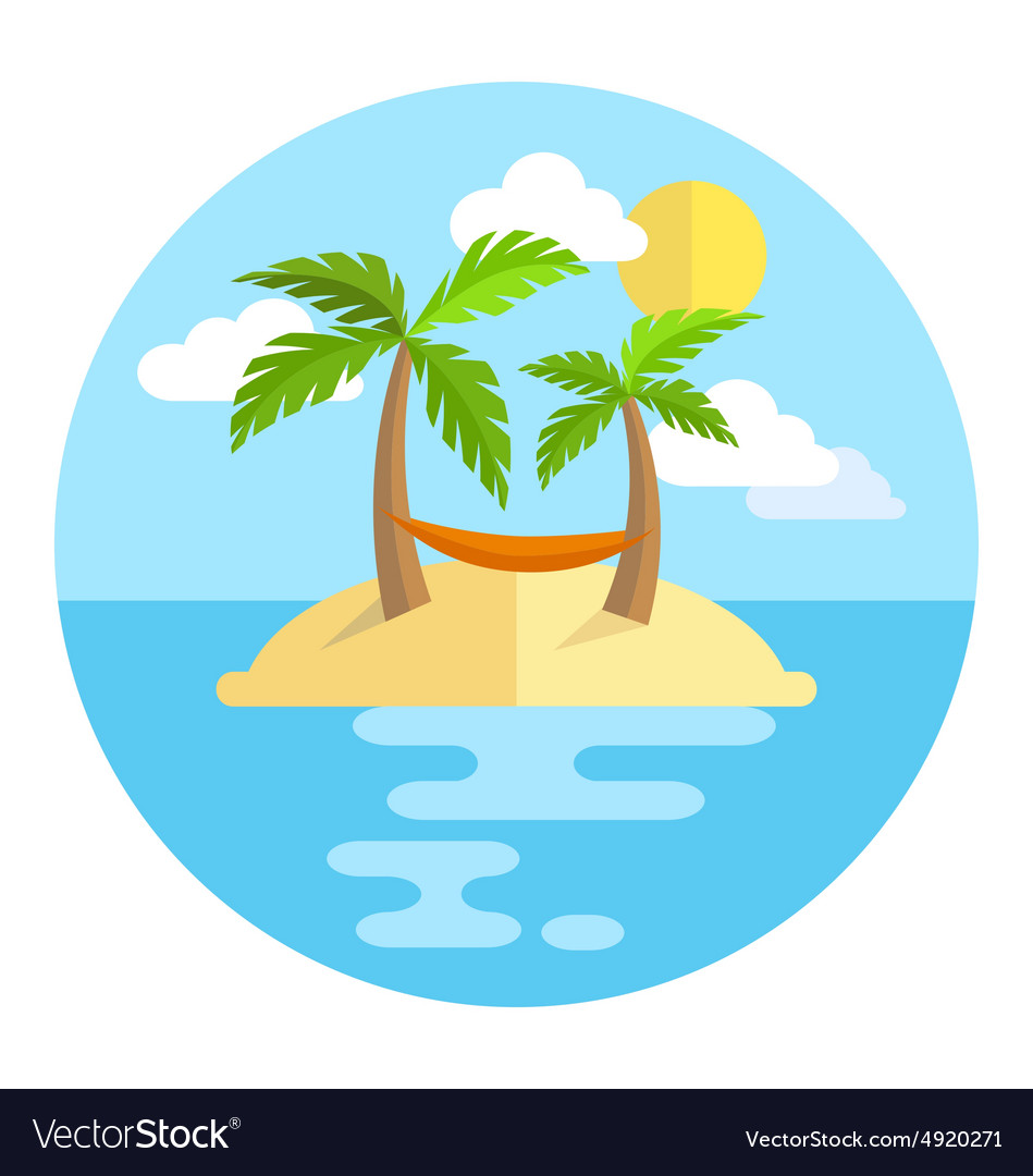 Summer vacation circle icon island with palms sun Vector Image