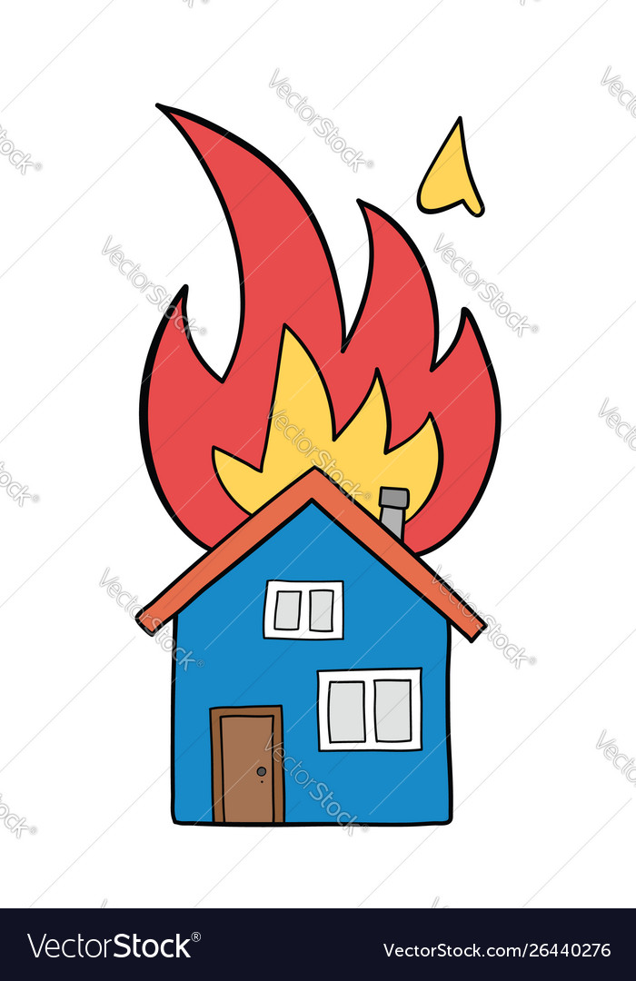 Hand-drawn house fire detached Royalty Free Vector Image