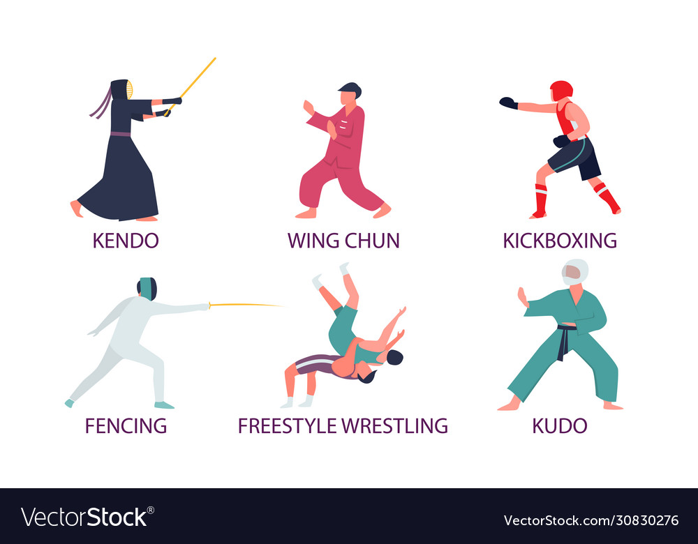 people-doing-different-kinds-martial-arts-vector-image