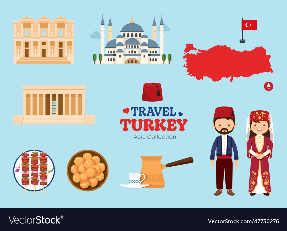 Travel turkey flat icons set turkiye element icon Vector Image