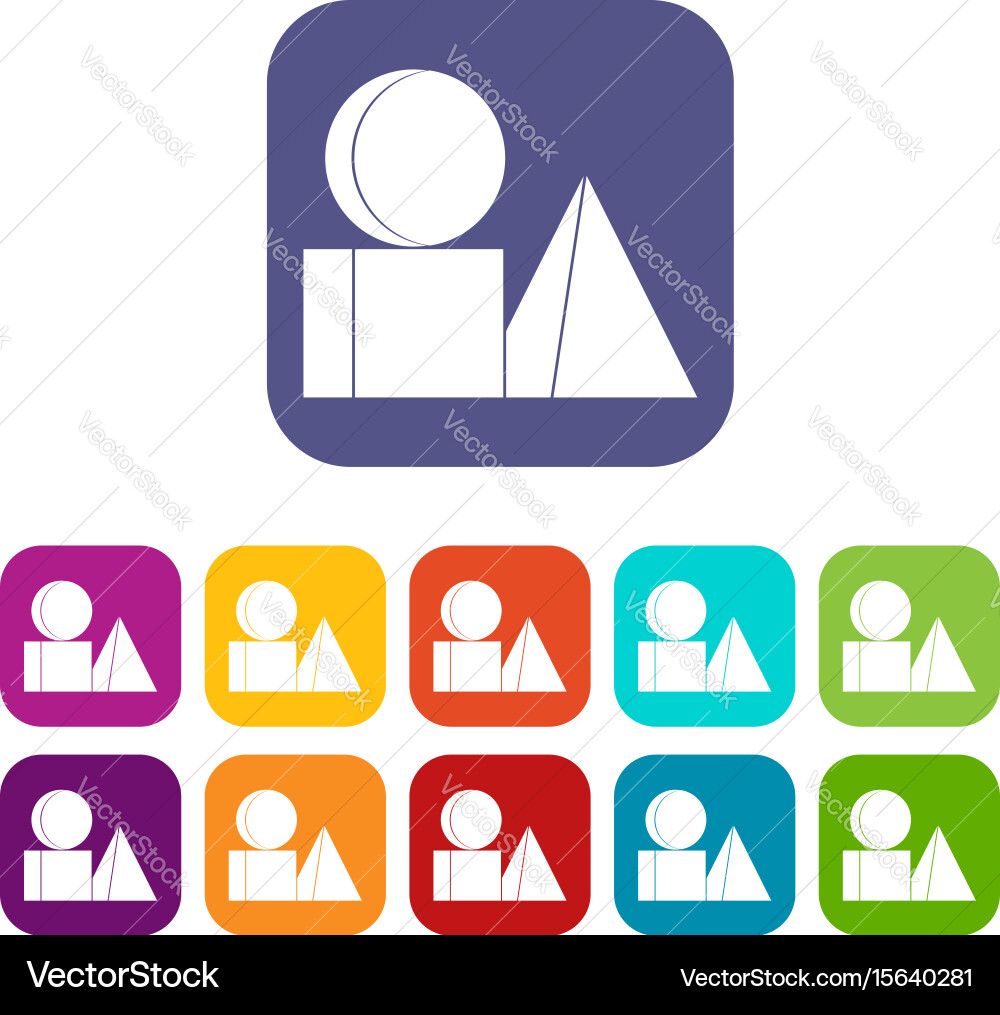 Box of bricks icons set flat Royalty Free Vector Image