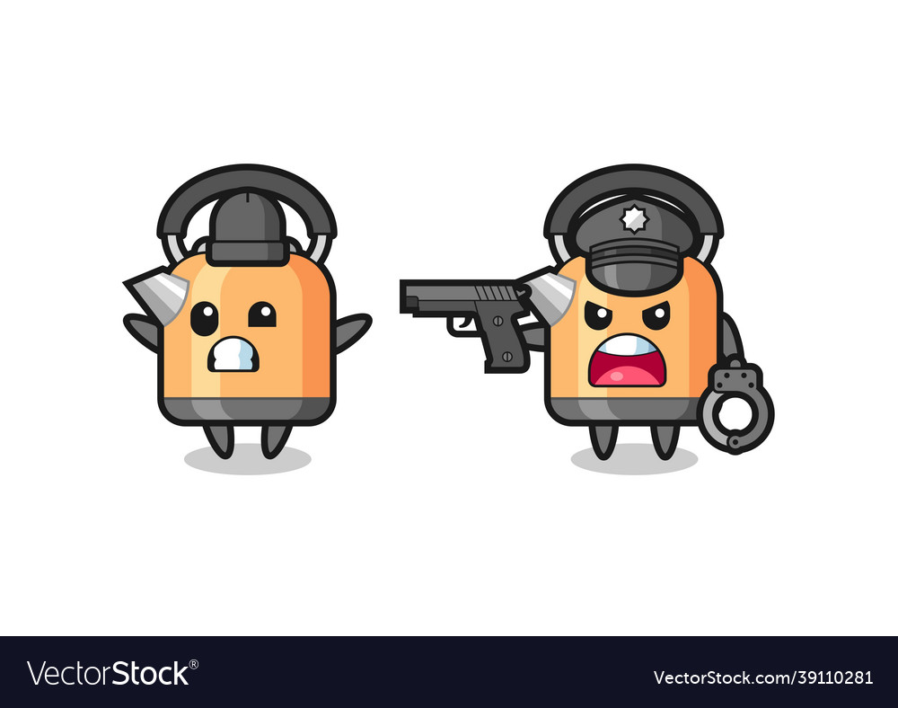 Kettle robber with hands up pose caught by police Vector Image