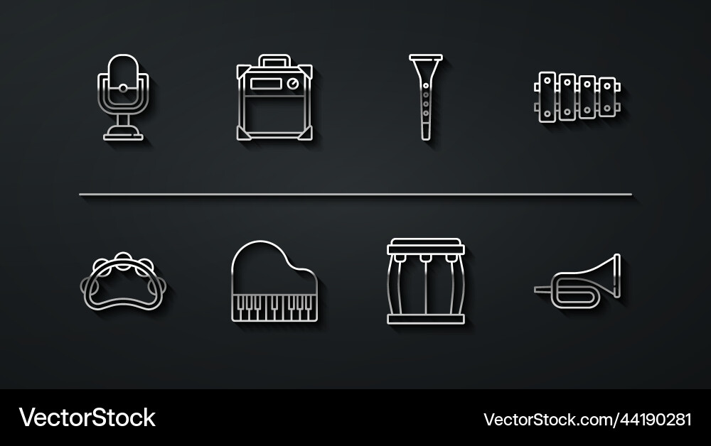 Set line microphone tambourine xylophone drum Vector Image