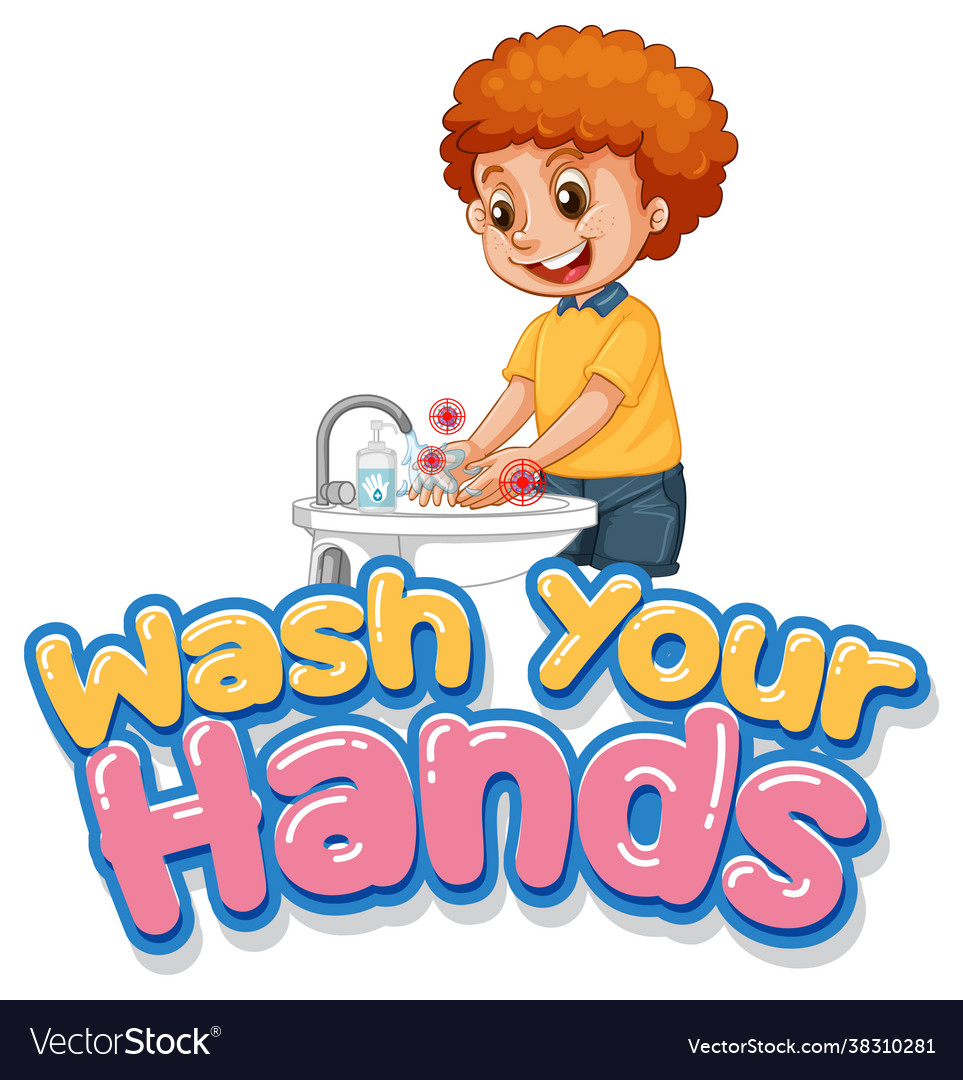 Wash your hands font design with a boy washing Vector Image