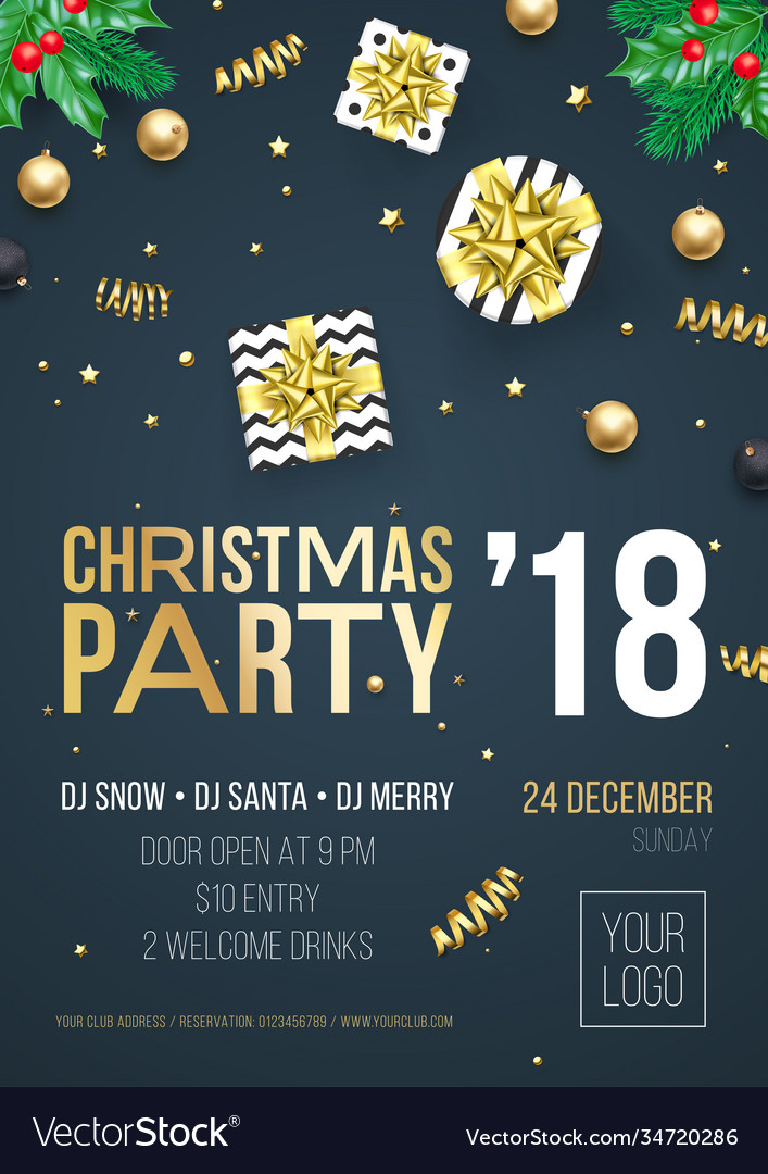 Christmas party 2018 invitation poster design Vector Image