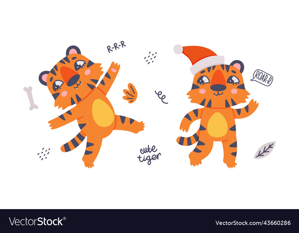 Cute baby tigers set funny orange striped jungle Vector Image