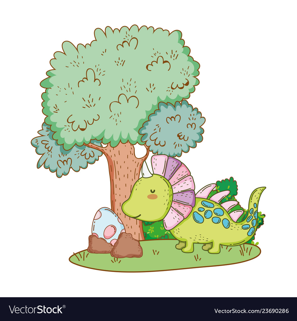 Cute dinosaur with tree in the landscape Vector Image