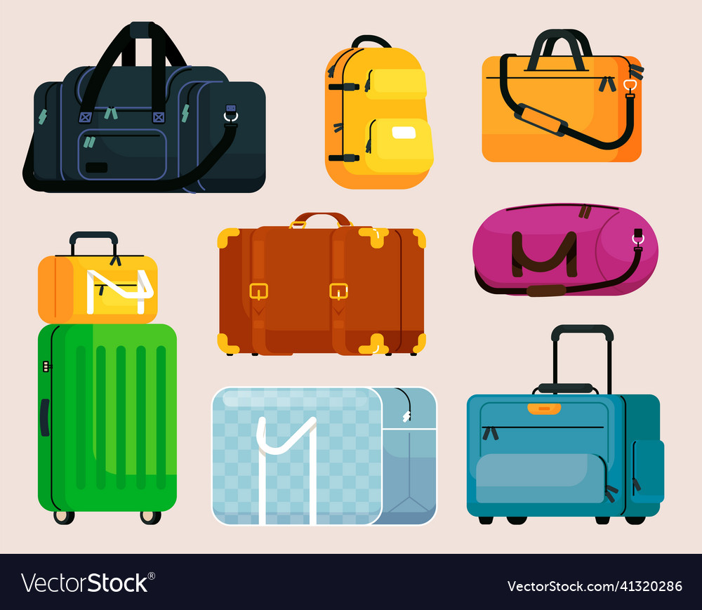 Different travel luggage bag and suitcase set Vector Image