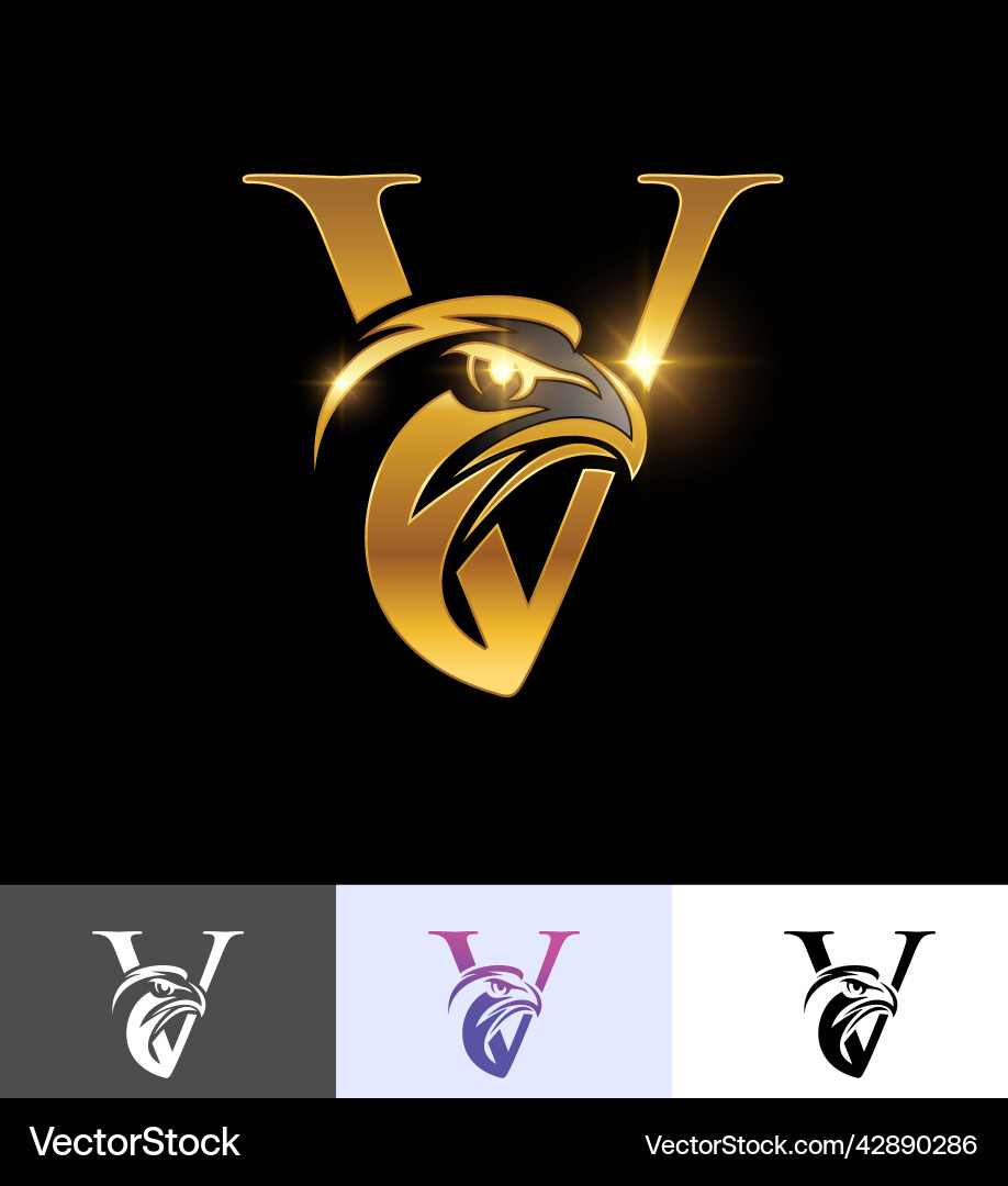 Golden eagle monogram initial letter v Royalty Free Vector
