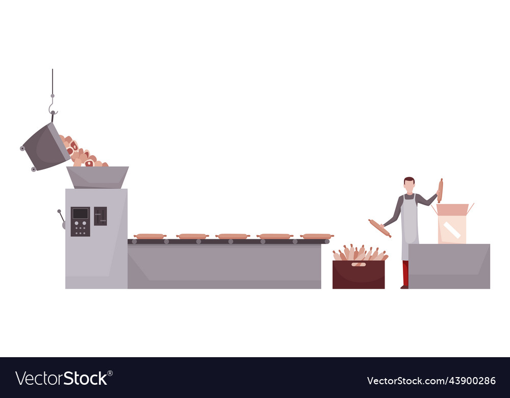 Meat factory processing plant flat composition Vector Image