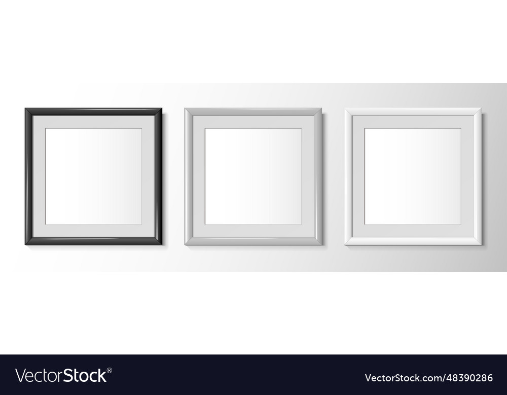 Realistic square frames in black gray and white Vector Image