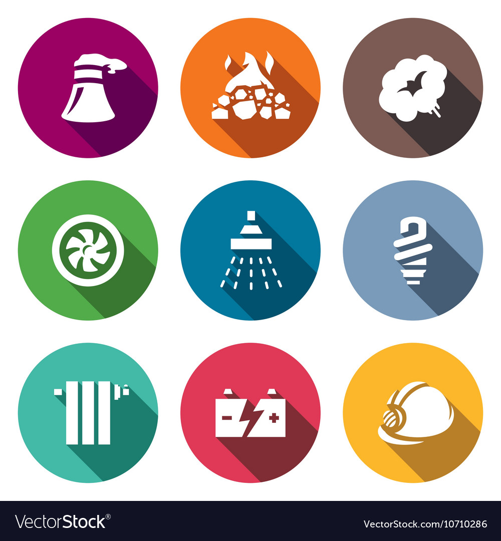 Set Of Thermal Power Plant Icons Royalty Free Vector Image