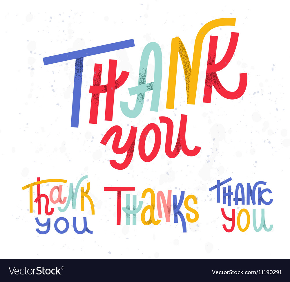 Collection of four custom colorful thank you word