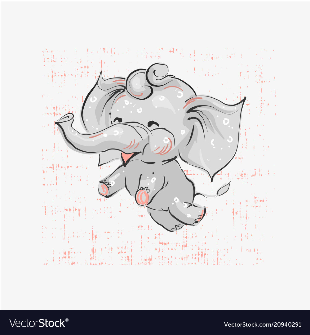 Cute elephant flying hand drawn Royalty Free Vector Image