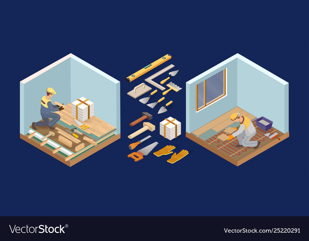 Floor installer home repair isometric template Vector Image