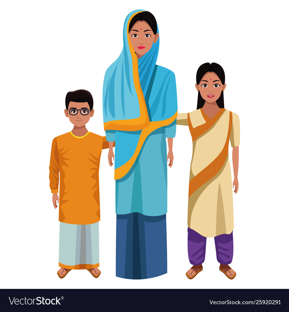 Indian family avatar cartoon character Royalty Free Vector