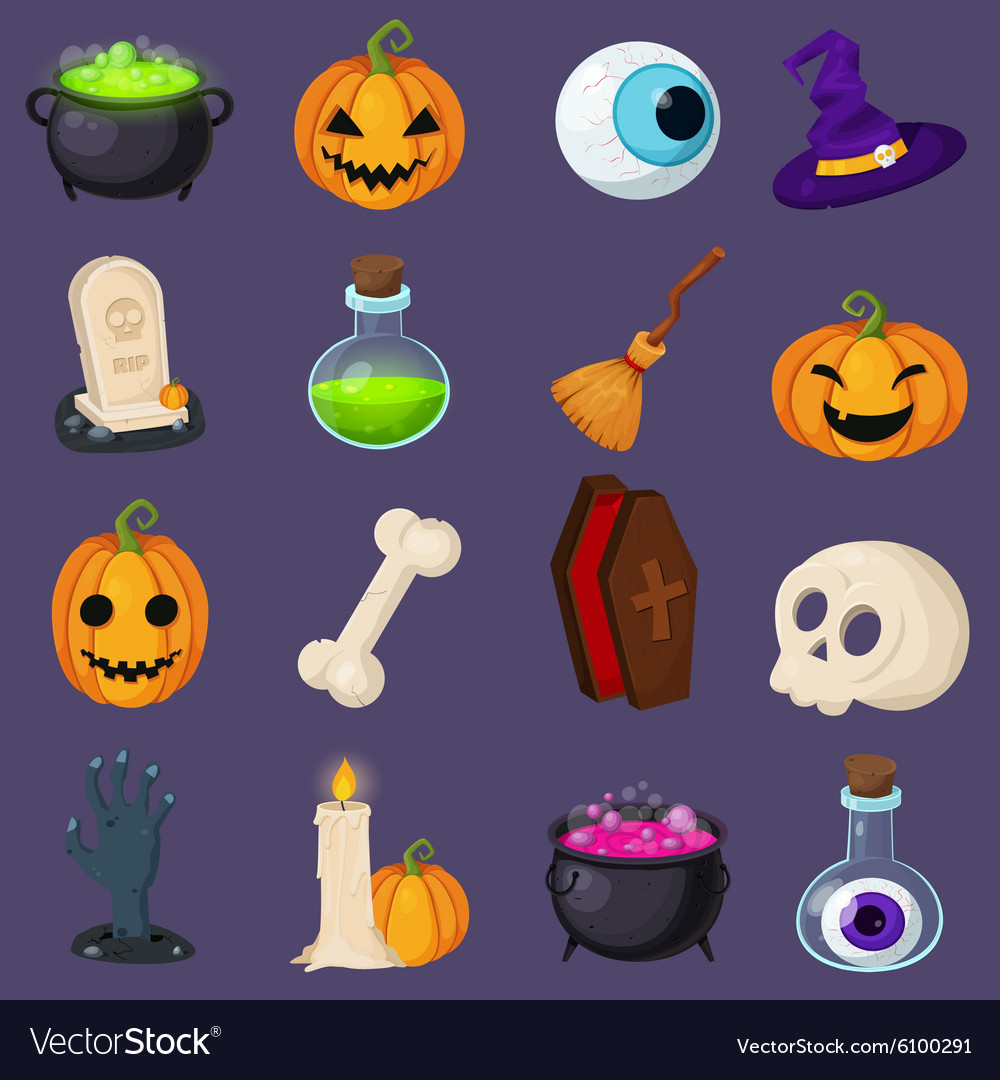 Set halloween related objects and creatures Vector Image