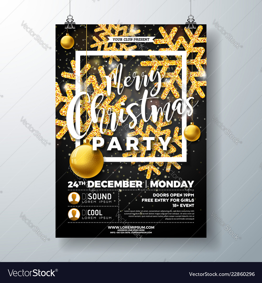 Christmas party flyer with shiny gold Royalty Free Vector