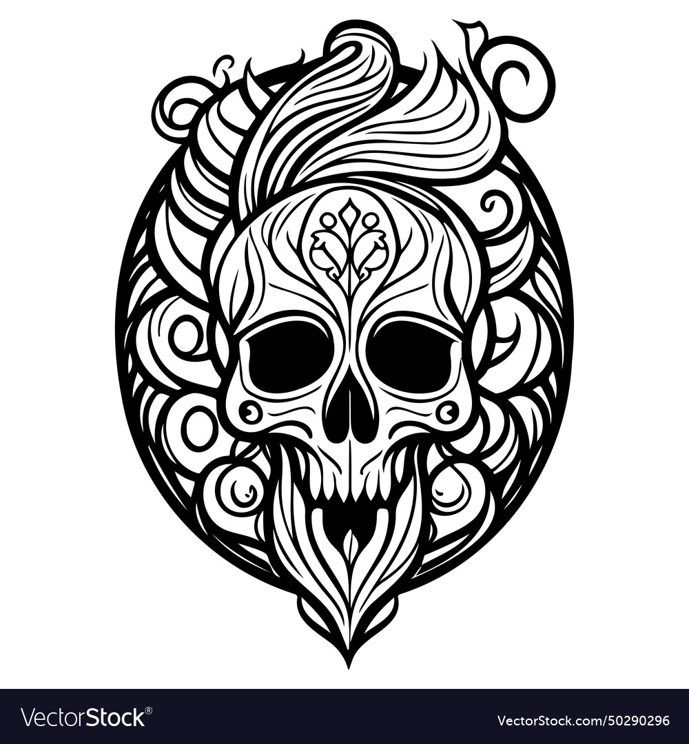 Doodle sketch art nouveau skull hand draw Vector Image