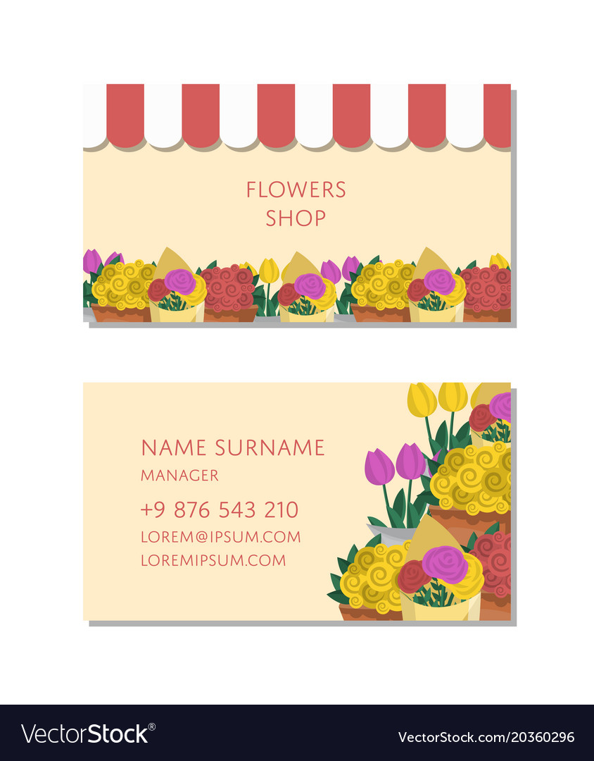 flowers shop business card template royalty free vector