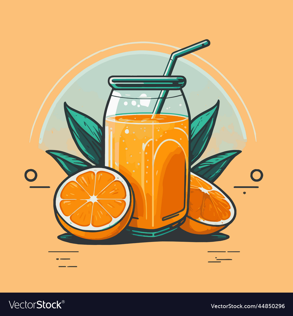 Fruit Orange Juice With Slice Oranges On Isolated Vector Image