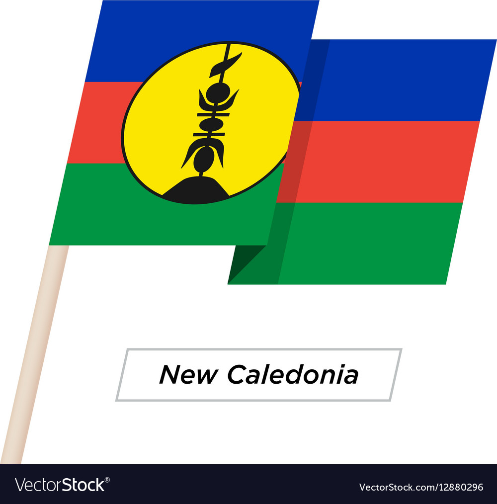 New caledonia ribbon waving flag isolated on white