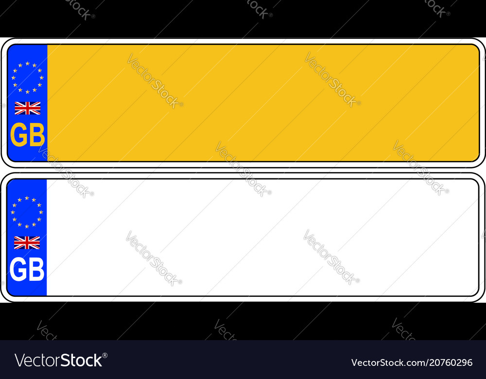 Uk front and back number plate Royalty Free Vector Image