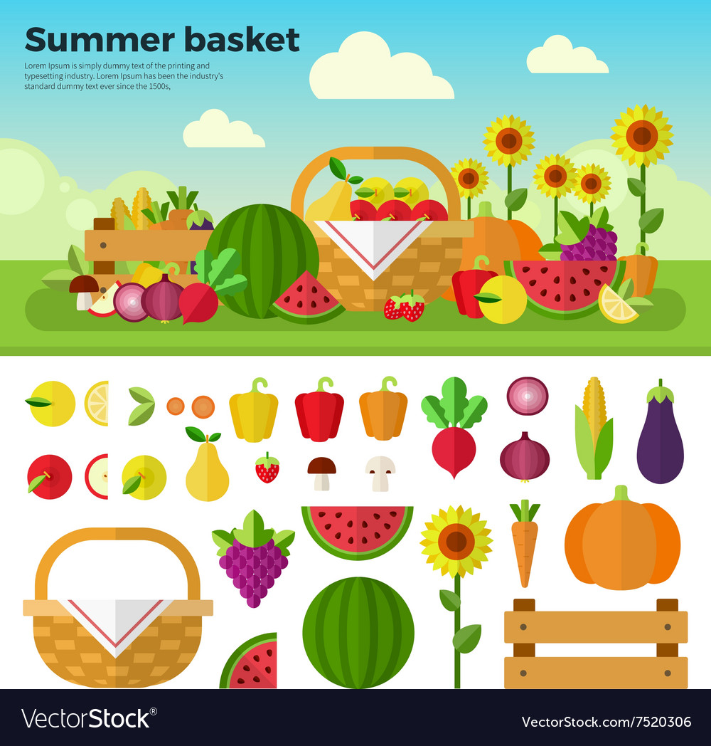 Basket full of fruits and vegetables Royalty Free Vector