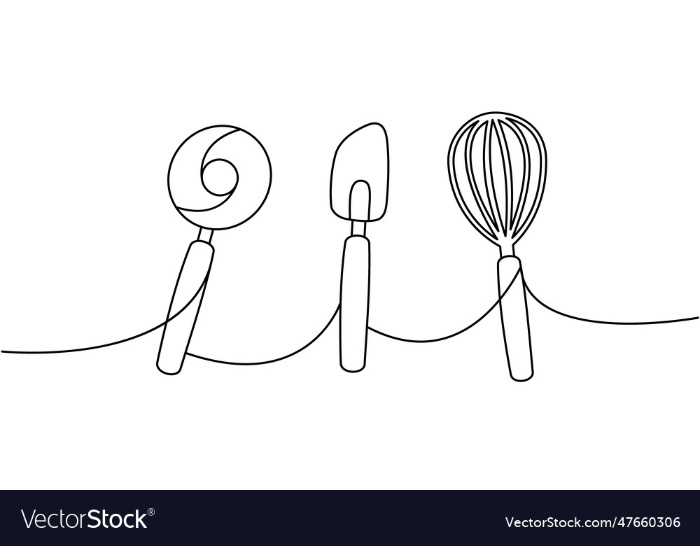 Kitchen utensils one line continuous drawing Vector Image