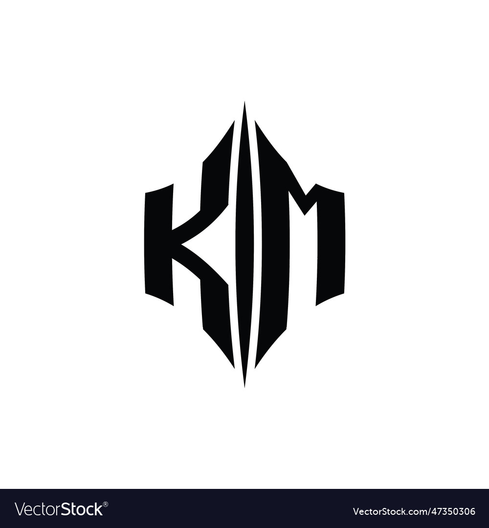 Km logo monogram hexagon diamond shape Royalty Free Vector