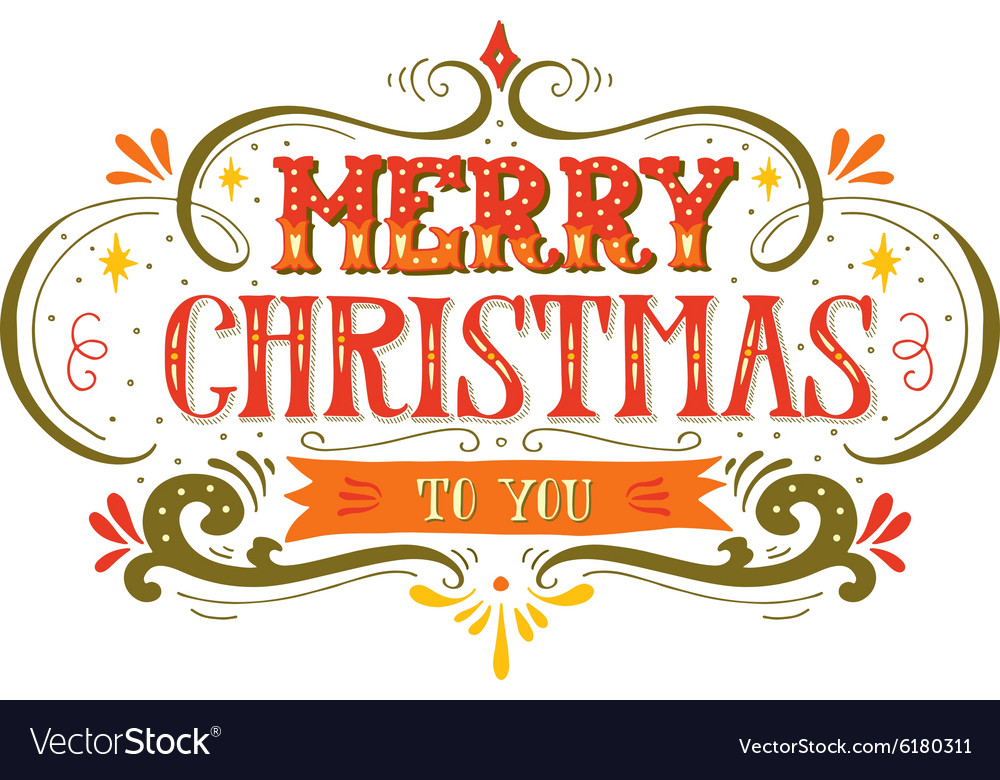 Merry christmas retro poster with hand lettering Vector Image