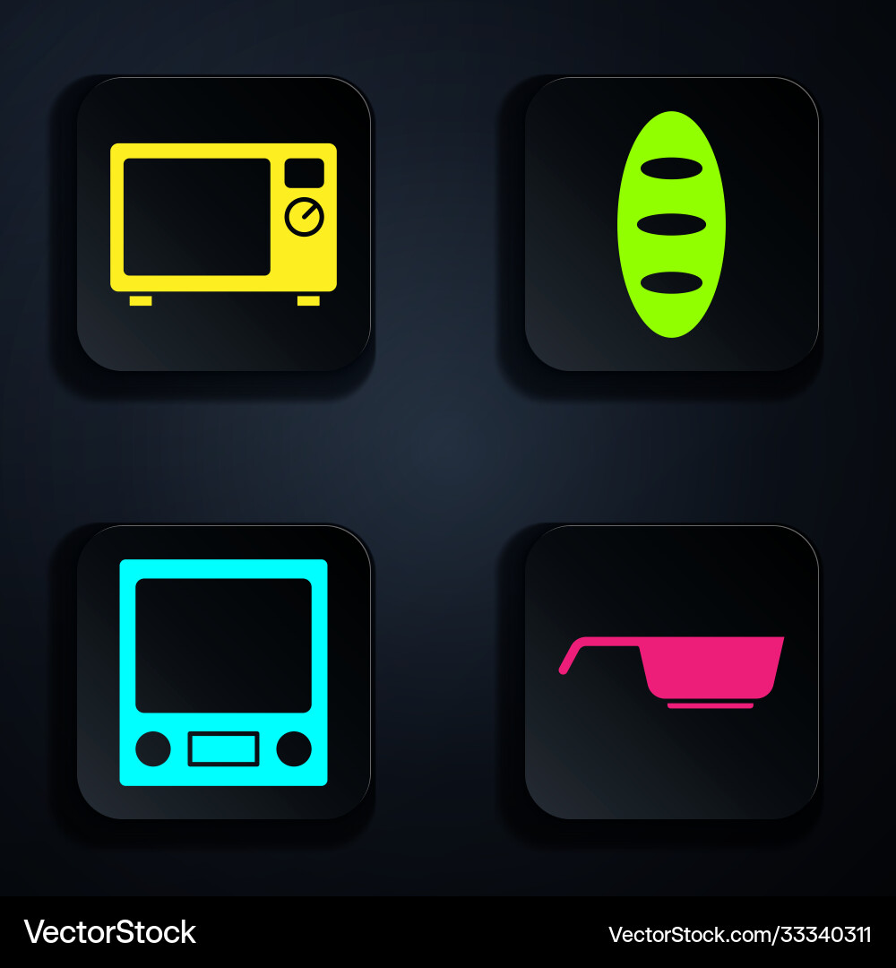 Set frying pan microwave oven electronic scales Vector Image