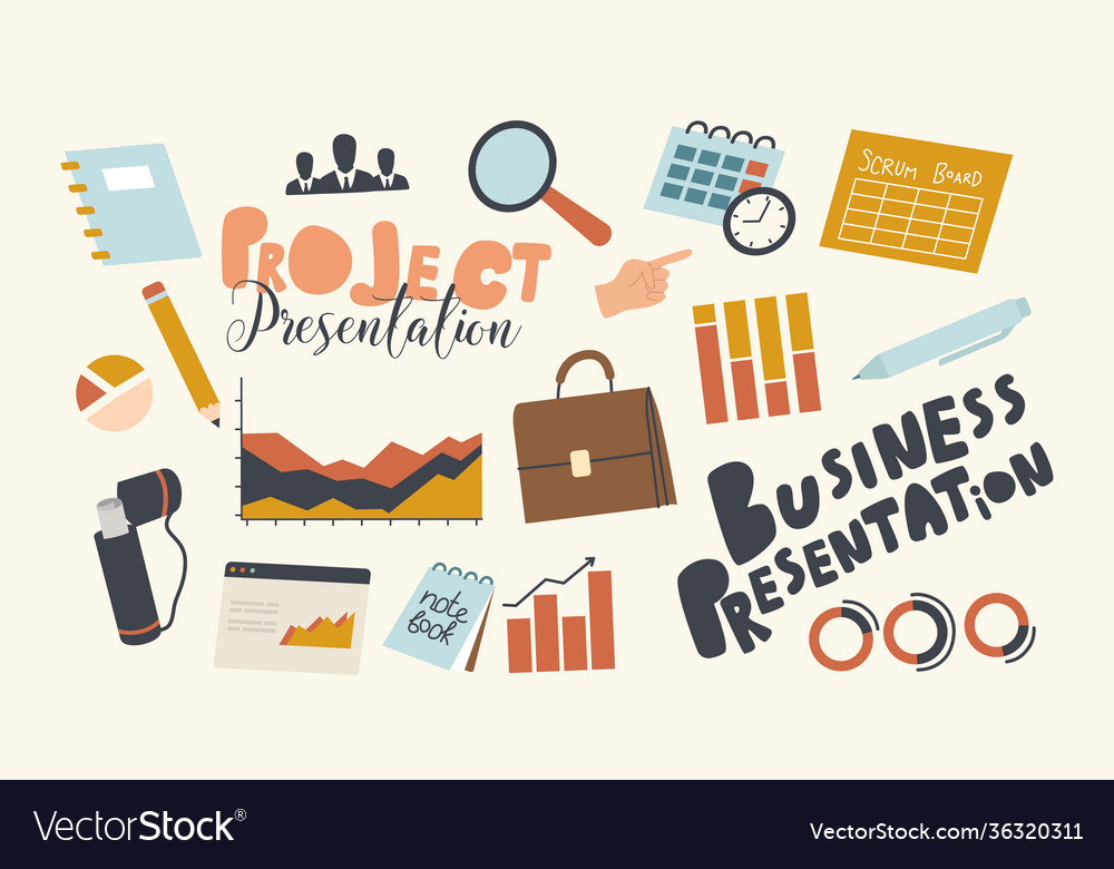 Set icons business presentation project Royalty Free Vector