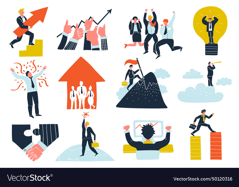 Business success flat icons set Royalty Free Vector Image