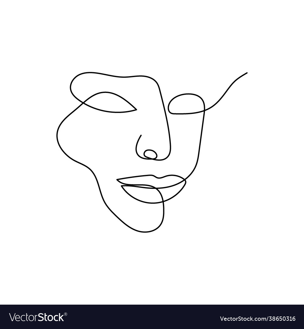 Facial features continuous line drawing one line Vector Image