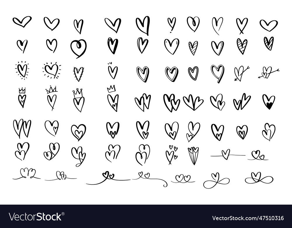 Heart Doodles Set Hand Drawn Hearts Collection Vector Image