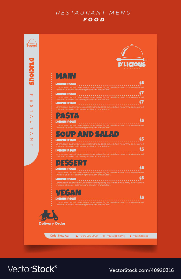 Simple Orange Restaurant Menu Design Royalty Free Vector