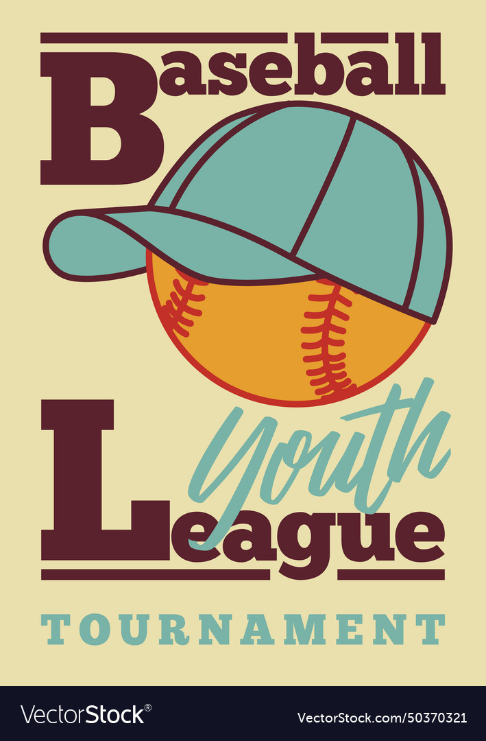 Baseball youth league poster or emblem design Vector Image