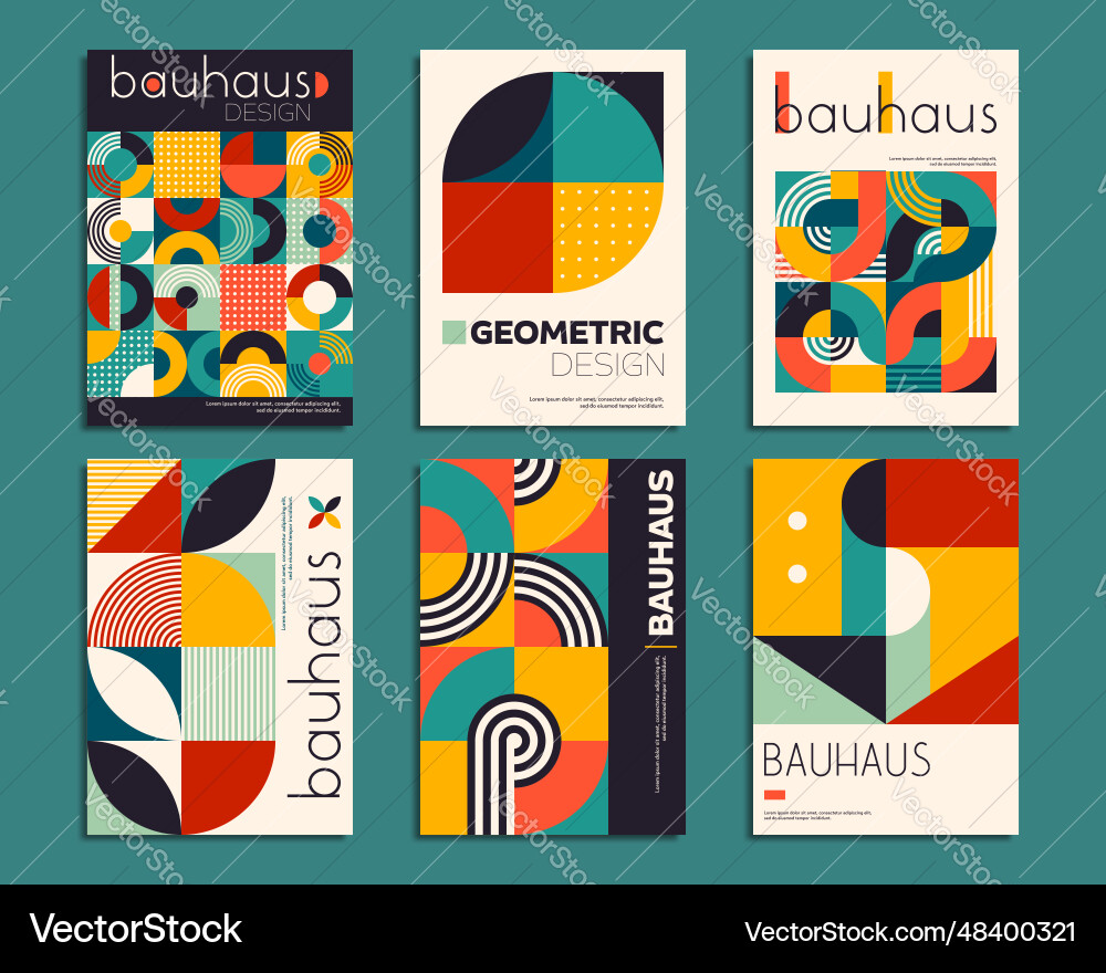 Geometric bauhaus posters with abstract patterns Vector Image