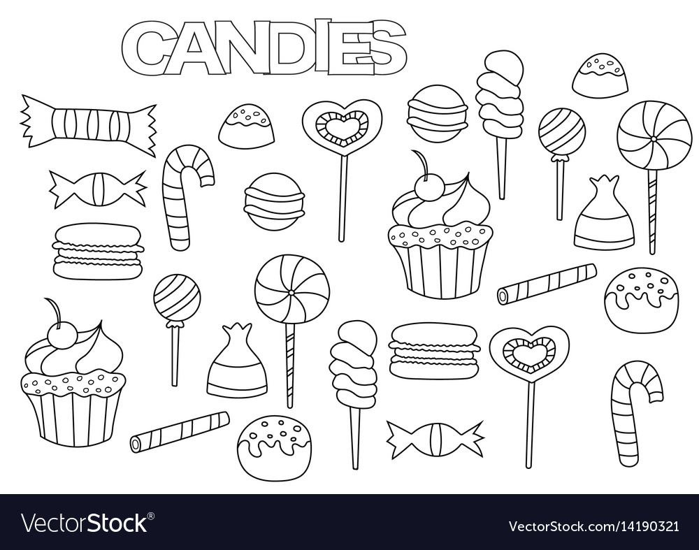 Hand Drawn Candy Bar Set Coloring Book Page Vector Image