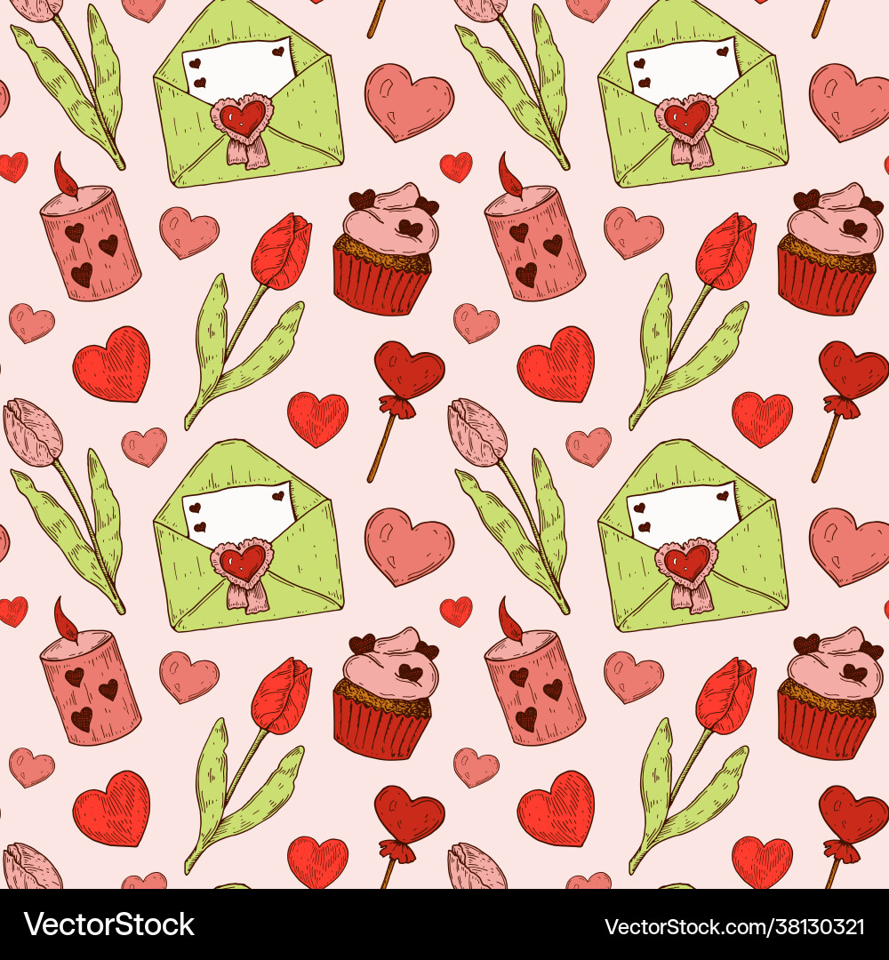 Hand drawn valentines day seamless pattern Vector Image