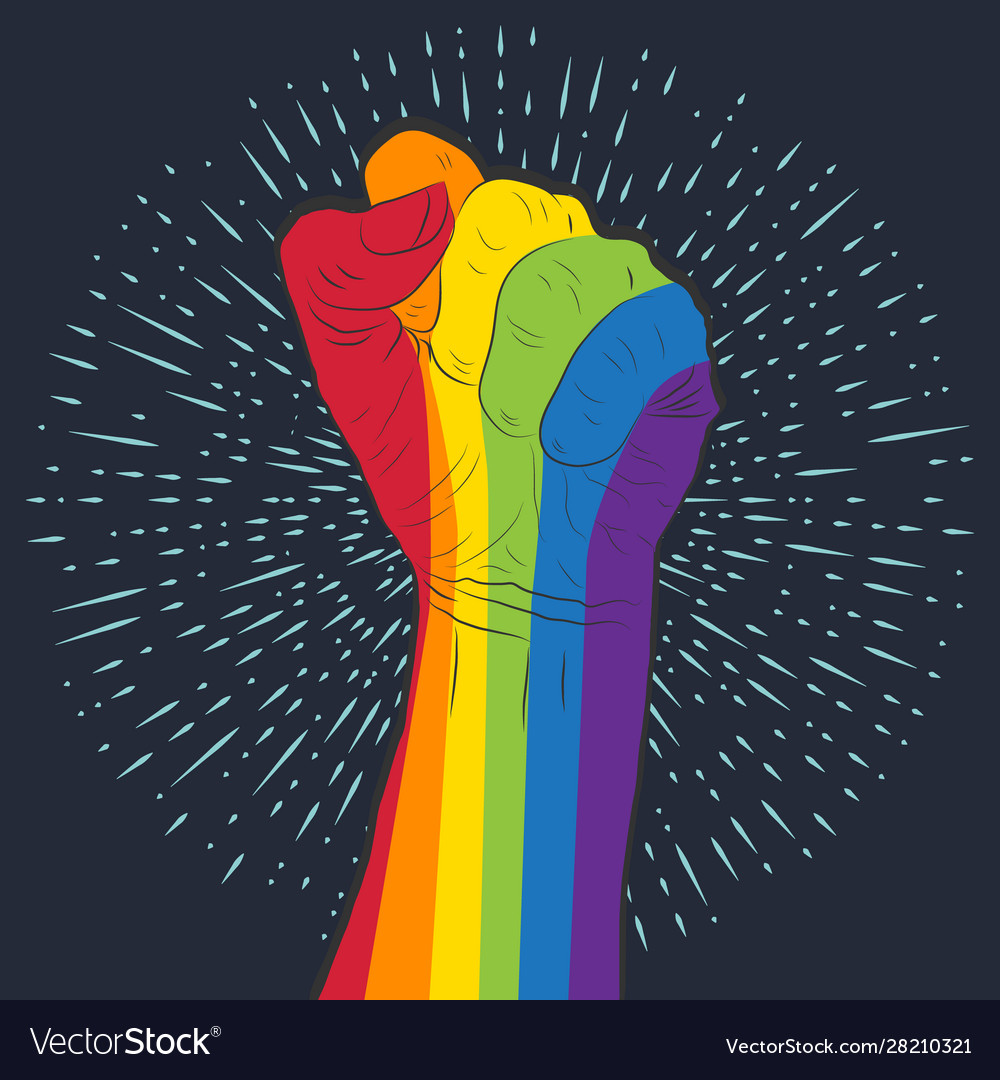 Rainbow Colored Hand With A Fist Raised Up Gay Vector Image