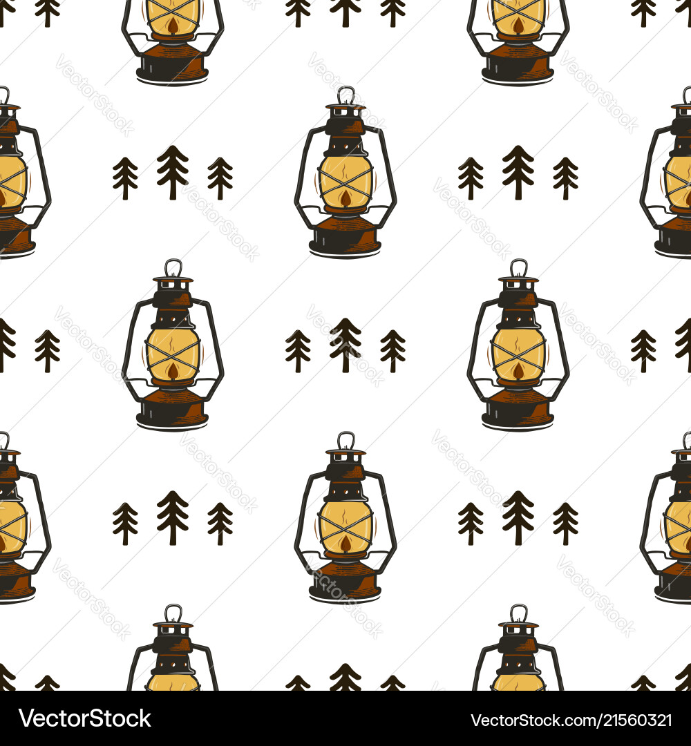 Retro camp seamless pattern with lanterns Vector Image