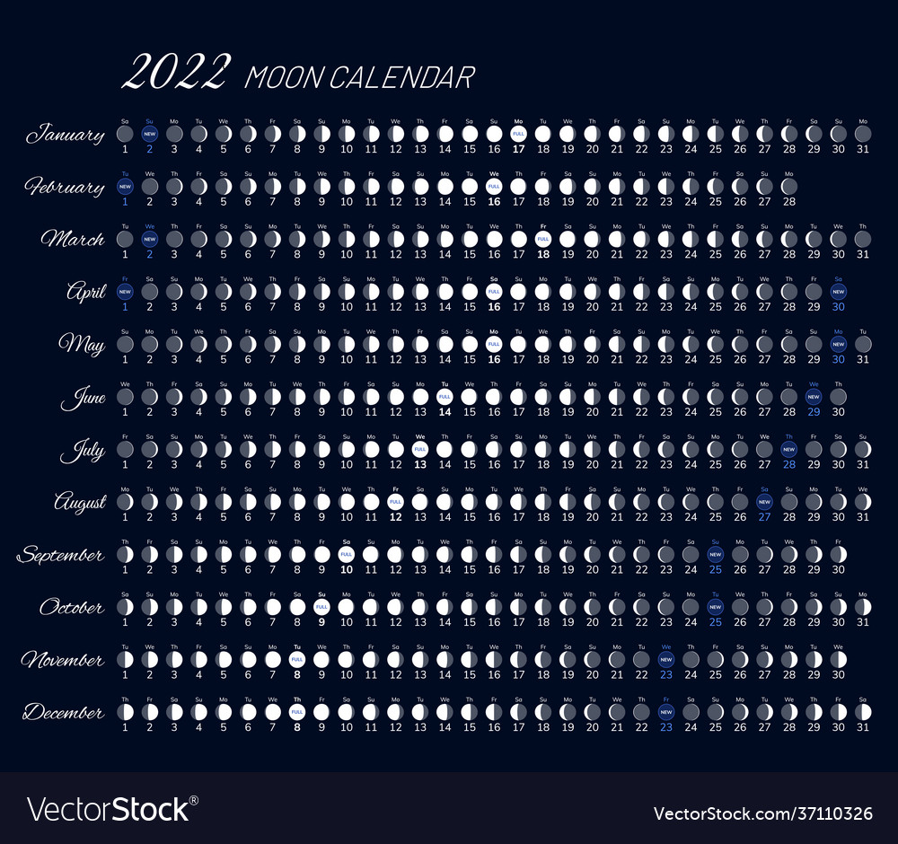 2022 year moon calendar month cycle planner design